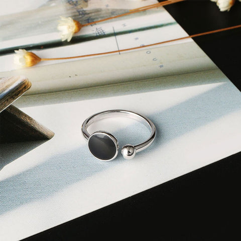 Sterling Silver Black Round Ring