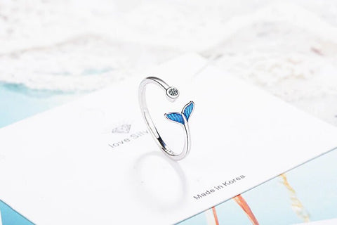 Sterling Silver Blue Mermaid Cuff Ring