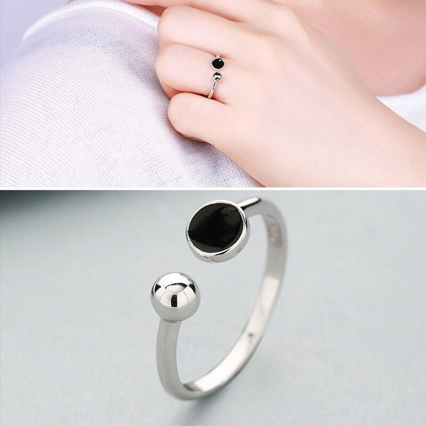 Sterling Silver Black Round Ring